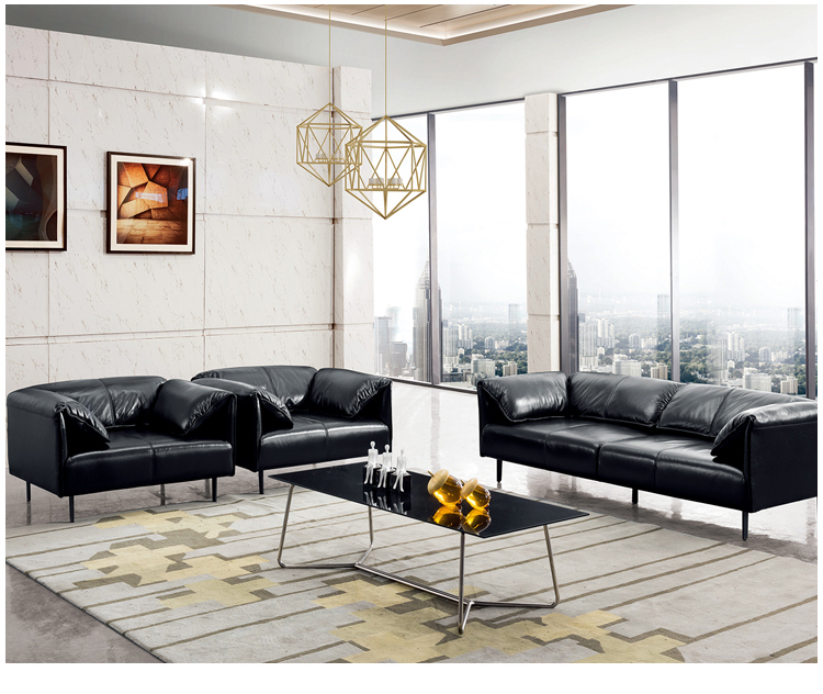 牛皮會客沙發/茶幾現代簡約真皮辦公商務沙發